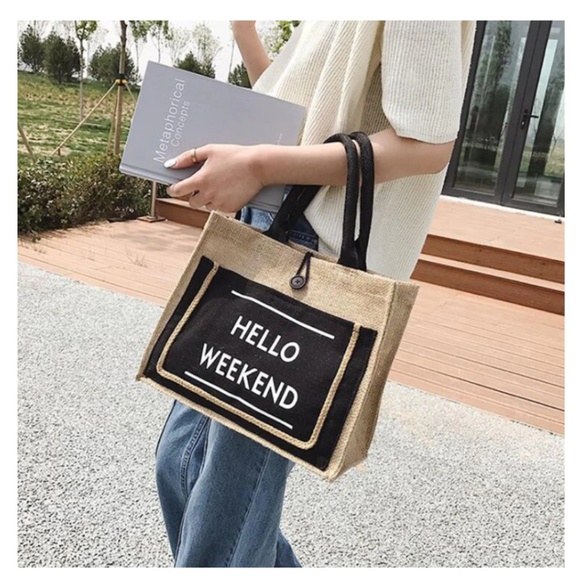 Hello Weekend Mode- Tassel Linen Shoulder Bag - Picture 4 of 8